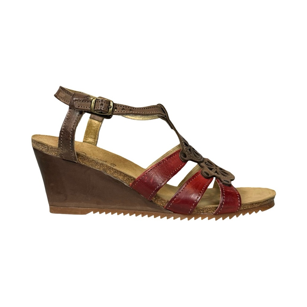 Biza red and brown wedge leather sandals Size 40 ( US 9) NWOB